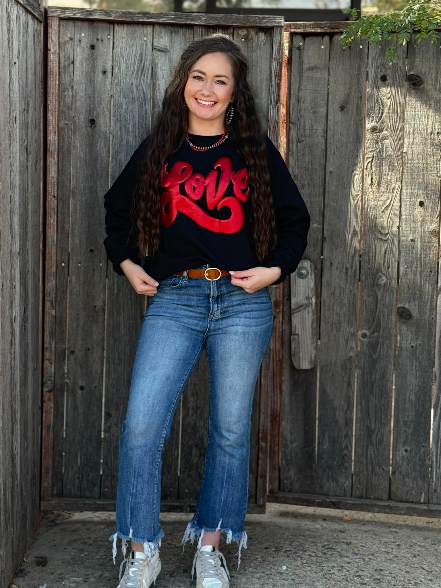 Love in Metallic Red Puff Sweatshirt