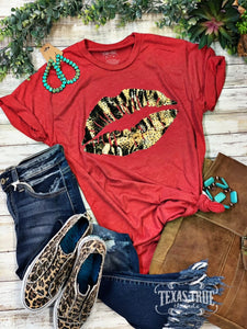 Lips Tee With Leopard Foil