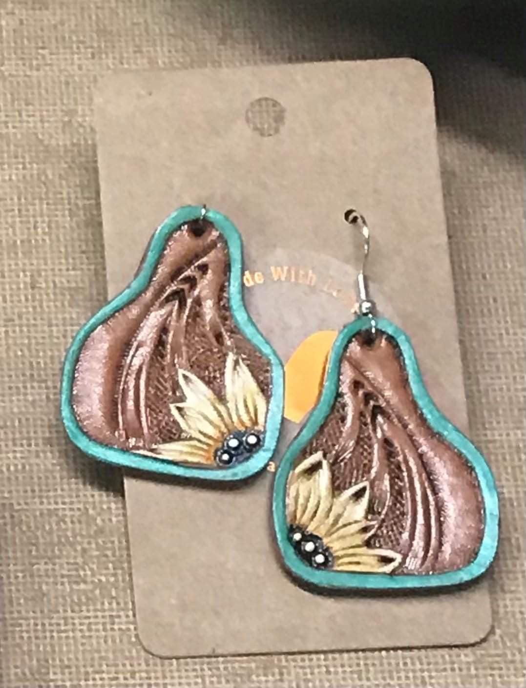 Hand painted leather keychains and earrings